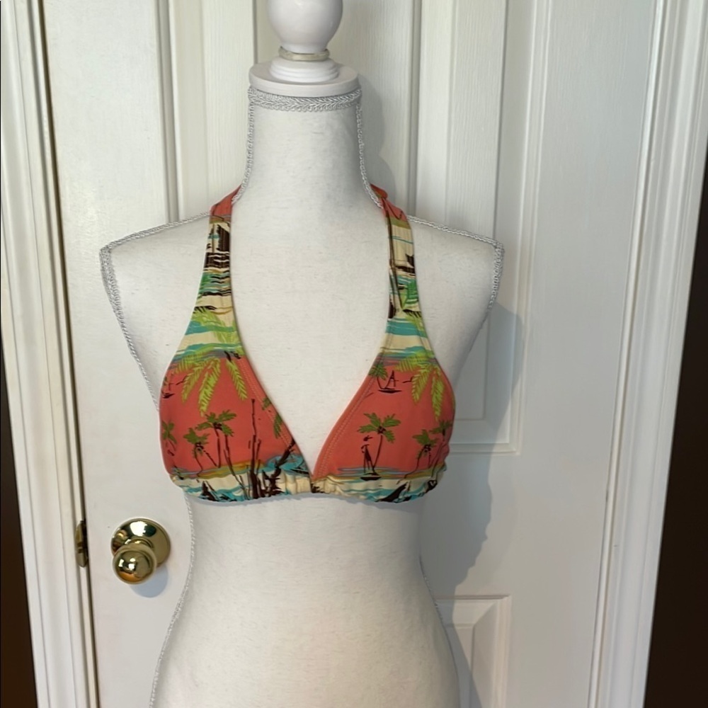 Tropical Print Halter Bikini Top